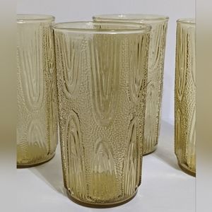 Vintage Amber Gold Glassware Textured.  Set of 4